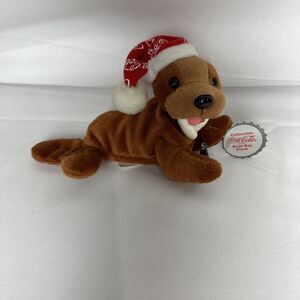 Coca Cola 1998 Walrus Beanie Babie with Soda In Hand Vintage Christmas With Tags